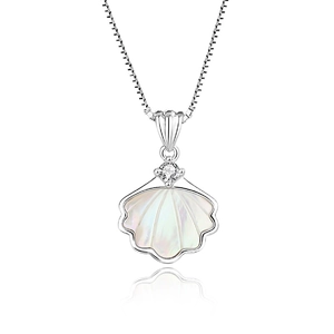 Minimalistische 925 sterling zilveren schelphalsketting met parelmoer en zirkoon hanger
