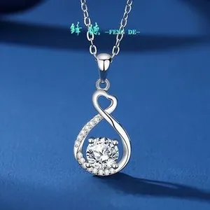 Detailed view of S925 silver infinity heart necklace with sparkling round zircon stone
