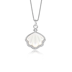 Elegante S925 sterling zilveren schelphanger ketting met wit parelmoer en zirkonia steentjes