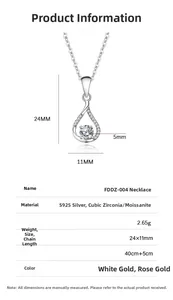 Detailed size specifications and technical parameters for the silver teardrop necklace