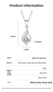 Technical specifications for S925 silver teardrop necklace with 5.5mm moissanite stone