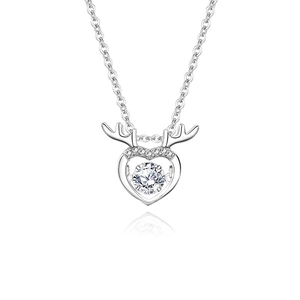 Collier cœur renne en argent sterling S925 avec un pendentif en pierre dansante