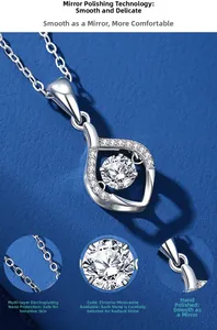 Detail view of S925 silver necklace showing nano-plating and dancing moissanite stone