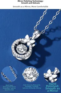 Detail view of S925 silver bow necklace with polished finish and moissanite stone