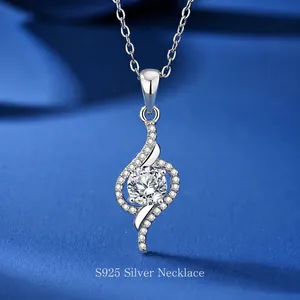 Elegant S925 sterling silver twist necklace featuring a 1 carat round moissanite pendant