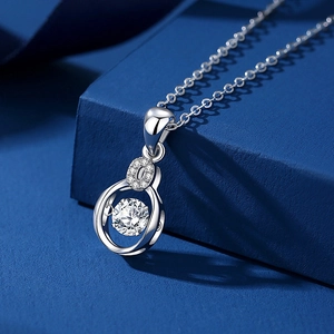 Elegant s925 sterling silver necklace with a sparkling moissanite dancing stone pendant
