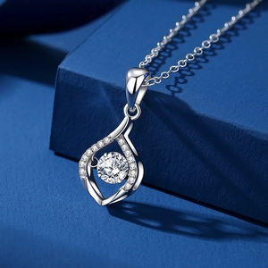 Elegant S925 sterling silver water-drop necklace with a dancing cubic zirconia stone