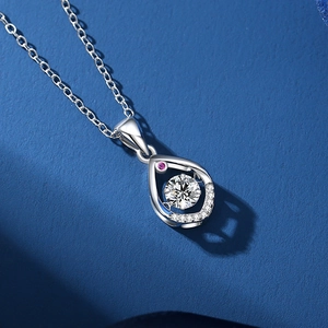Elegant 925 sterling silver floating heart pendant necklace with shimmering moissanite stone