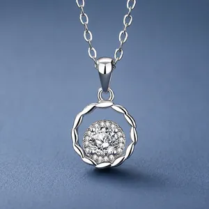 Elegant S925 sterling silver necklace with 0.5ct moissanite geometric round pendant