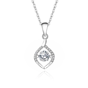 Elegant S925 sterling silver heartbeat necklace with dancing round moissanite pendant