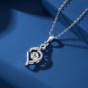 S925 sterling silver heartbeat necklace featuring a dancing moissanite stone pendant
