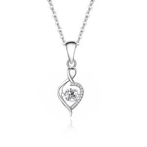 S925 sterling silver heart necklace with dancing moissanite stone and mirror reflection
