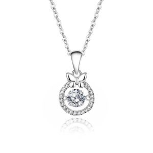 Elegant S925 sterling silver bow necklace with dancing moissanite pendant in center