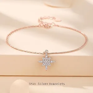Bracelet Étoile à Huit Branches en Argent Sterling S925 pour Femme Avec Zirconia Incrusté Chaîne Bijoux Mode Style Élégant