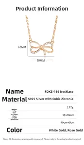 Spécifications du collier noeud en argent S925 et guide des tailles en or rose