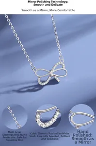 Détail du collier noeud en argent S925 avec zircone et nacre blanche élégante