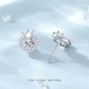 925 Sterling Silver Heart Crown Stud Earrings With Cubic Zirconia Elegant Minimalist Rose Gold White Gold Jewelry For Women