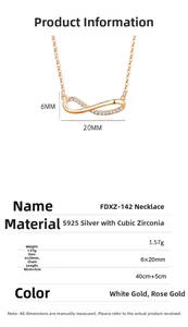Dettagli della collana infinito in argento S925 con dimensioni pendente e specifiche