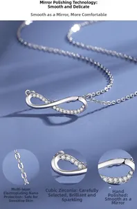 Dettaglio macro della collana infinito in argento S925 con zirconi e lucidatura