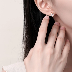 Elegant S925 silver heart crown stud earrings in rose gold with sparkling gemstones