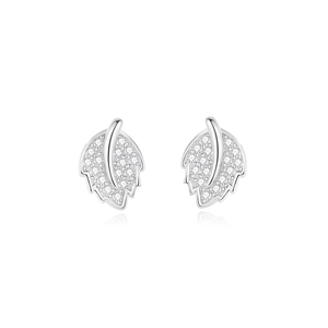 Orecchini a lobo a forma di foglia in argento S925 con pavé di zirconi per donna