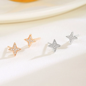 Elegant s925 silver four-pointed star stud earrings in rose gold and silver finishes