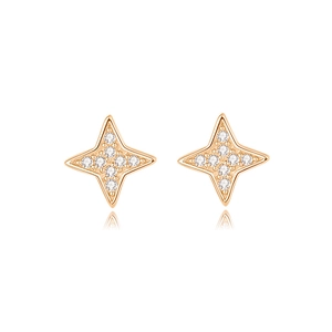 Elegant gold plated S925 sterling silver star stud earrings with sparkling pavé zircons