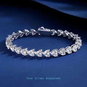 S925 Sterlingsilber Herz Tennis Armband Luxus Einreihiges Herzschliff Zirkonia Hip Hop Schmuck Geschenk Für Damen