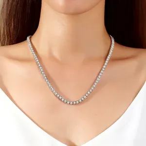 Collier Tennis Hip Hop Argent Sterling 925 Avec Pierres Moissanite Et Zircone Ronde Bijoux Classiques Pour Unisexe