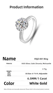 Tabella tecnica dettagliata dell'anello in argento S925 moissanite con montatura a fiore