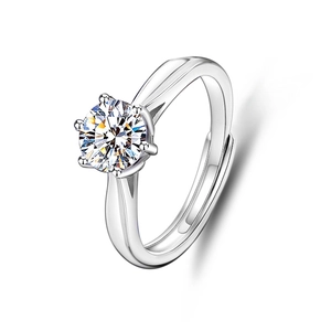 Detailed close-up of a 1-carat round brilliant cut solitaire ring with 6-prong crown setting