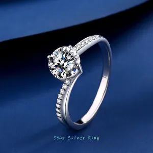 925 Sterling Silver Moissanite Ring Round Brilliant Cut Zirconia Inlaid Twisted Band Wedding Engagement Jewelry For Women