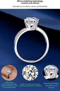 Détail d'une bague en argent à 6 griffes avec pierre ronde et diamants d'accentuation