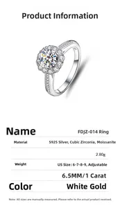 Detailed table of S925 sterling silver sunflower moissanite ring with 1 carat stone