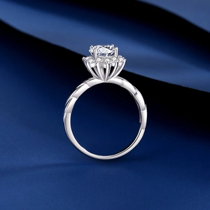 Moissanite sunflower S925 sterling silver ring with sparkling round cut gemstone for women