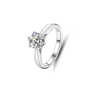 Classic S925 sterling silver ring featuring a round brilliant 1-carat six-prong moissanite