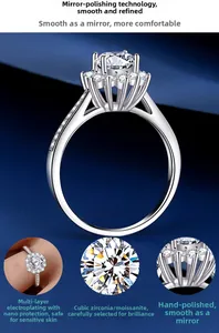 Detail view of S925 sterling silver sunflower moissanite ring with halo setting and plating