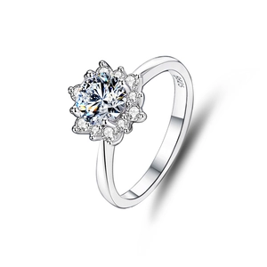 Classic 1 carat moissanite S925 sterling silver sun flower ring for women engagement