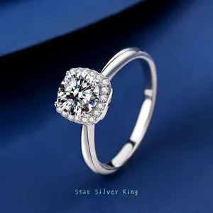 Luxury 925 Sterling Silver Moissanite Ring Square Halo Zirconia Engagement Wedding Ring For Women Simple Style Jewelry