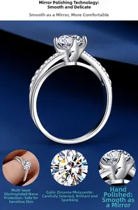 Vues détaillées d'une bague en argent S925 montrant l'éclat de la moissanite et le fini nano