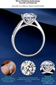 Détail de la bague en argent S925 poli miroir avec placage nanométrique et pierre moissanite