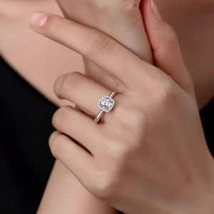 Classic halo ring with cushion cut moissanite on S925 sterling silver band