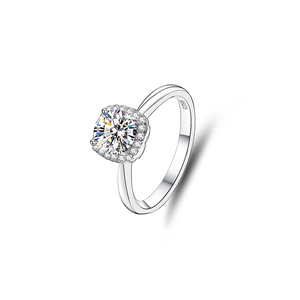 Classic S925 sterling silver moissanite ring with a halo square sugar cube diamond setting