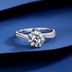 Bague classique en argent S925 moissanite 1 carat avec sertissage à six griffes et pierres