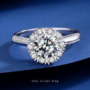 Élégante Bague en Argent Sterling 925 Avec Moissanite Taille Brillant Rond Design Flocon de Neige Bague de Fiançailles pour Femme Bijoux