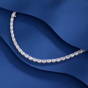 Classic S925 sterling silver oval-cut tennis bracelet with sparkling zircon stones