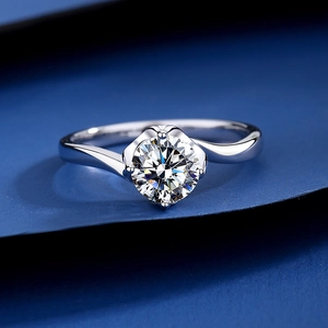 Classic 1ct round moissanite ring with six-prong setting and twisted silver band
