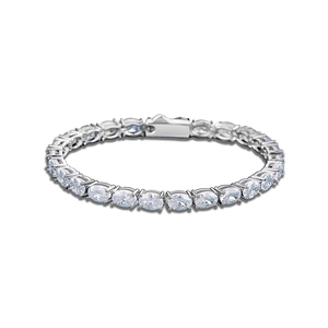 Classic S925 silver tennis bracelet featuring oval-cut cubic zirconia in a prong setting
