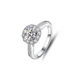 Classic S925 sterling silver sunflower moissanite engagement ring with luxury halo