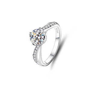 Bague de fiançailles classique en argent S925 avec moissanite de 1 carat et anneau torsadé